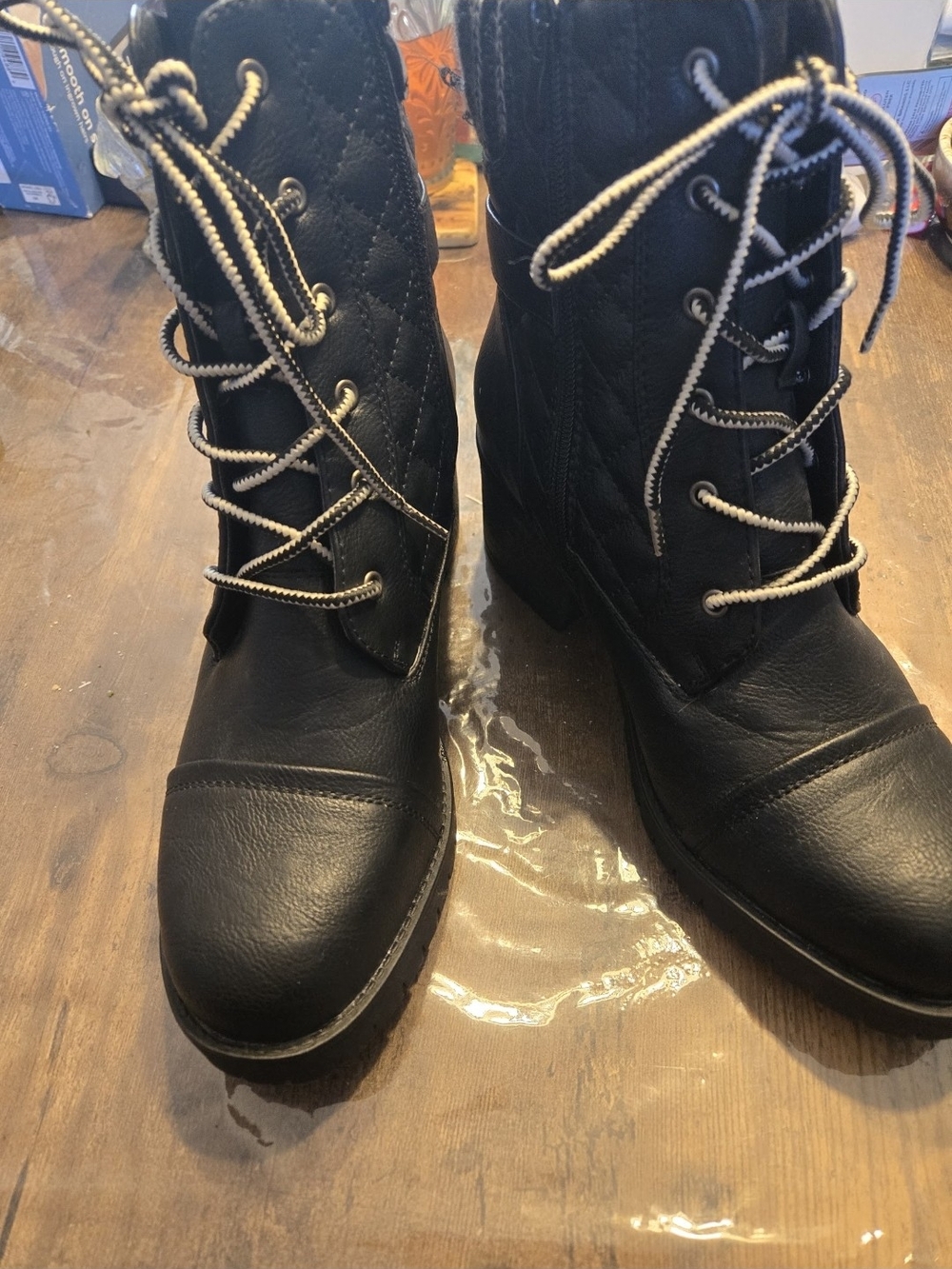 GLOBALWIN Women's Combat Boots Size 10 Black Quilted Buckle Lace Up NWOT